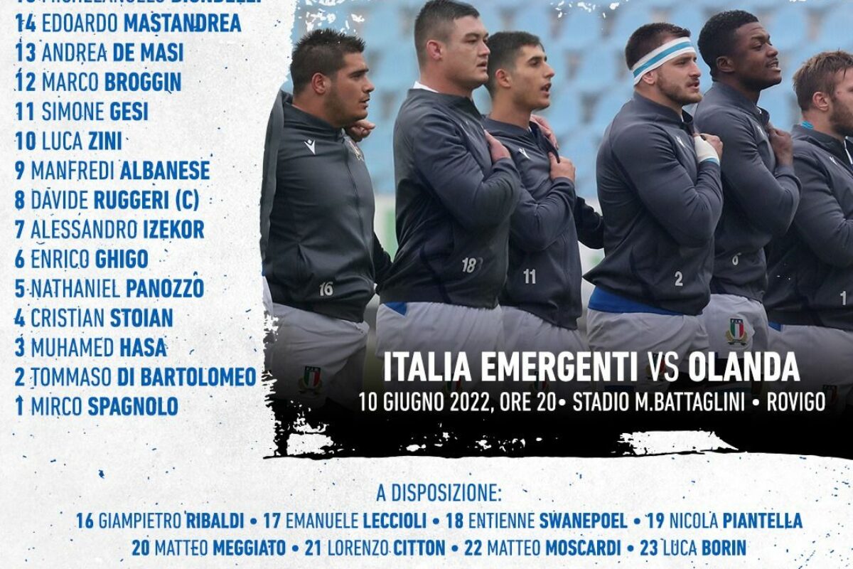 RUGBY- Scelto da Troncon il XV degli emergenti azzurri che domani, a Rovigo, affrontera’ l’Olanda