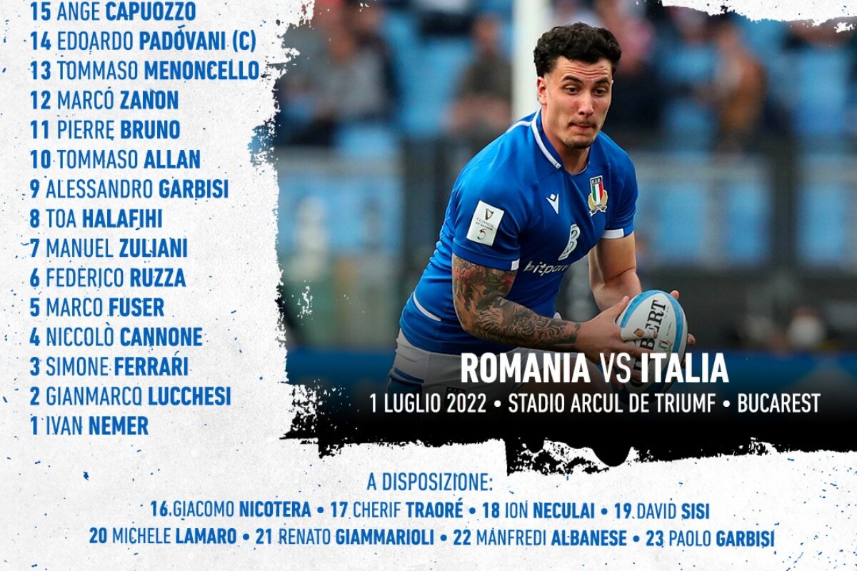 RUGBY- Kieran Crowley ha annunciato il XV azzurro che, venerdi, affrontera’, a Bucarest la Romania.